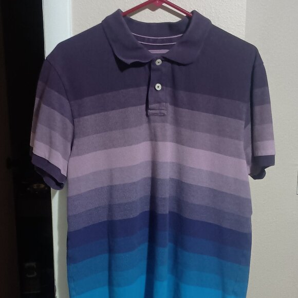 Vintage Old Navy Men's Ombre Short Sleeve Striped Polo Shirt Size Large - Picture 1 of 11
